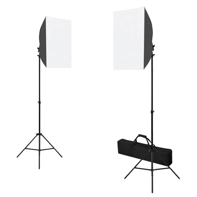 fotostudiesæt med softbox-lamper + baggrund og reflektor