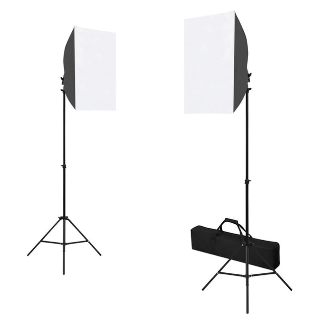 fotostudiesæt med softbox-lamper + baggrund og reflektor