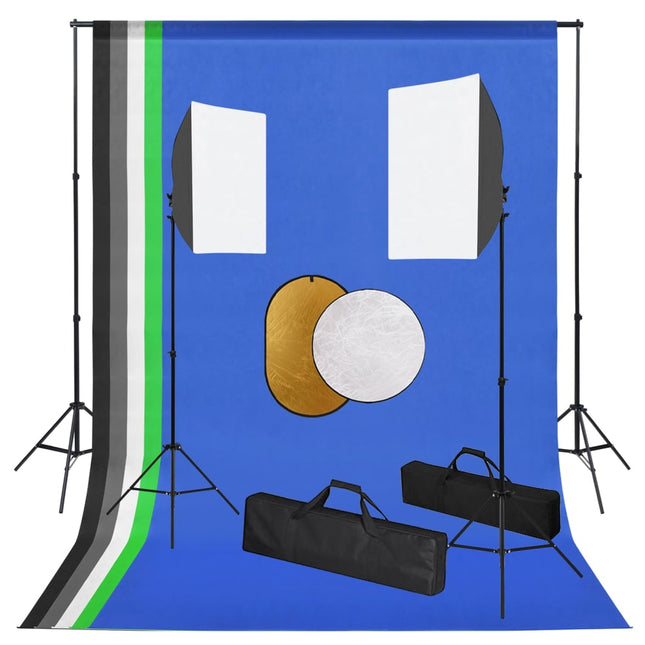 fotostudiesæt med lampesæt + baggrund og reflektor