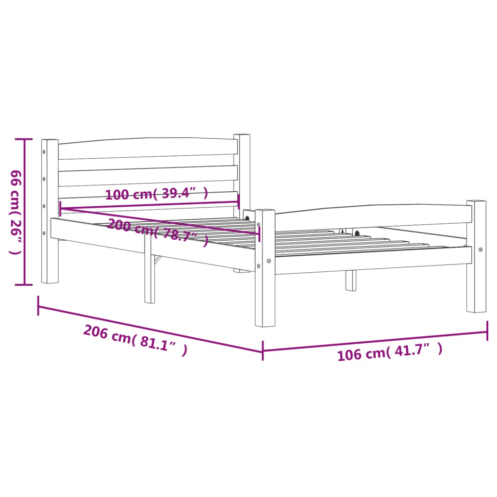Sengeramme uden madras massivt fyrretræ 100x200 cm hvid