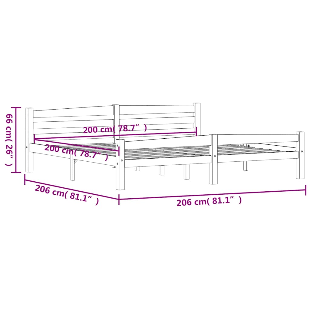 sengeramme uden madras massivt fyrretræ 200x200 cm hvid