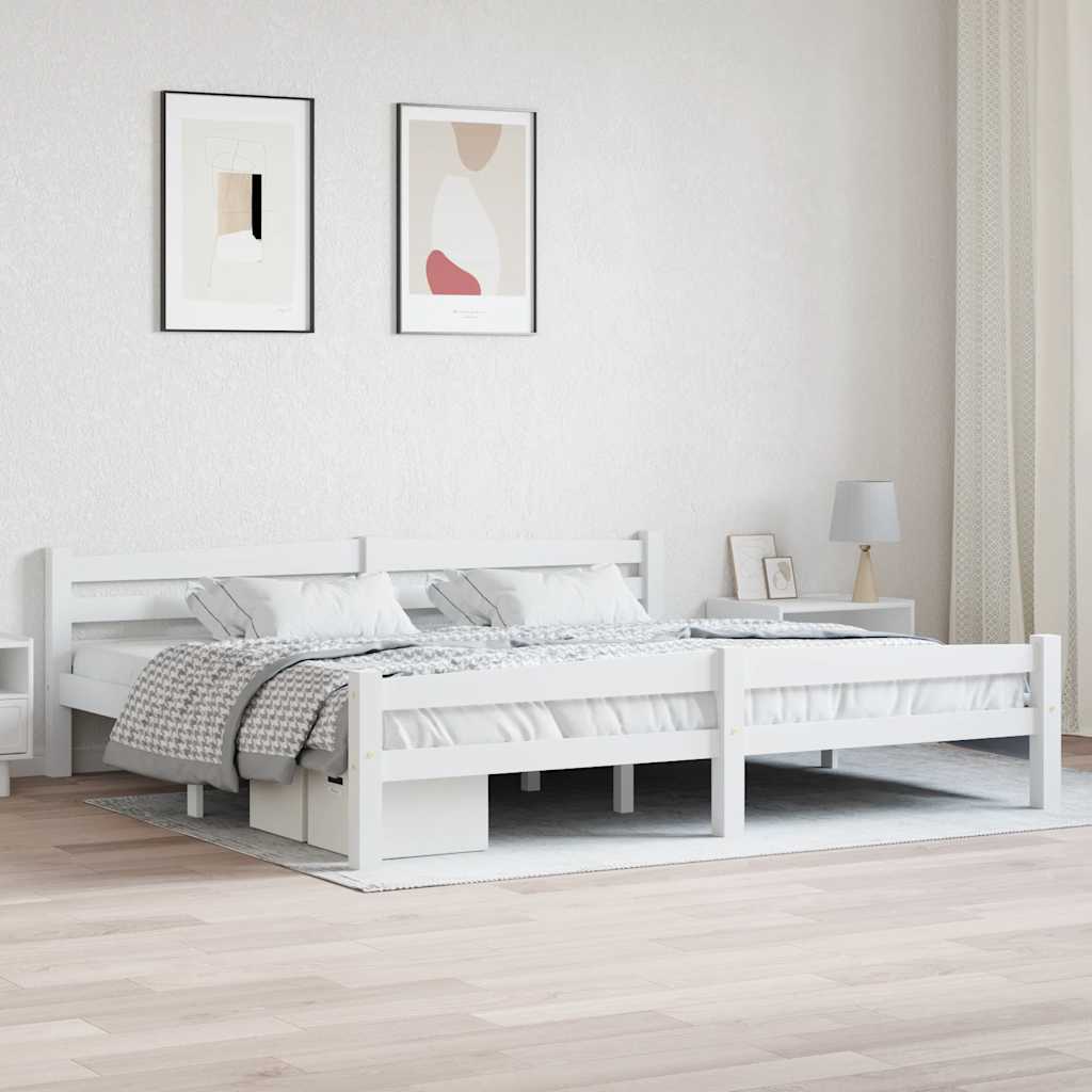 sengeramme uden madras massivt fyrretræ 200x200 cm hvid