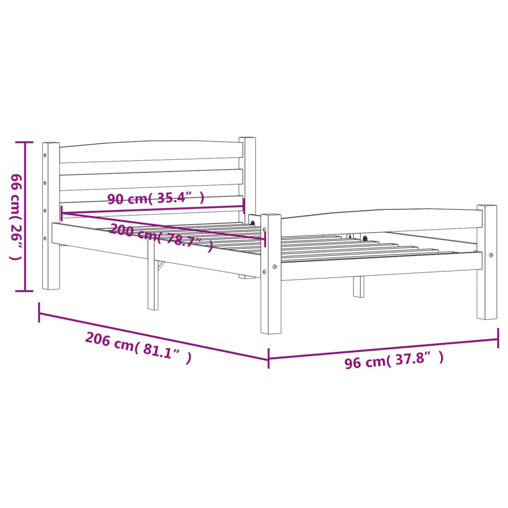 sengeramme uden madras massivt fyrretræ 90x200 cm honningbrun