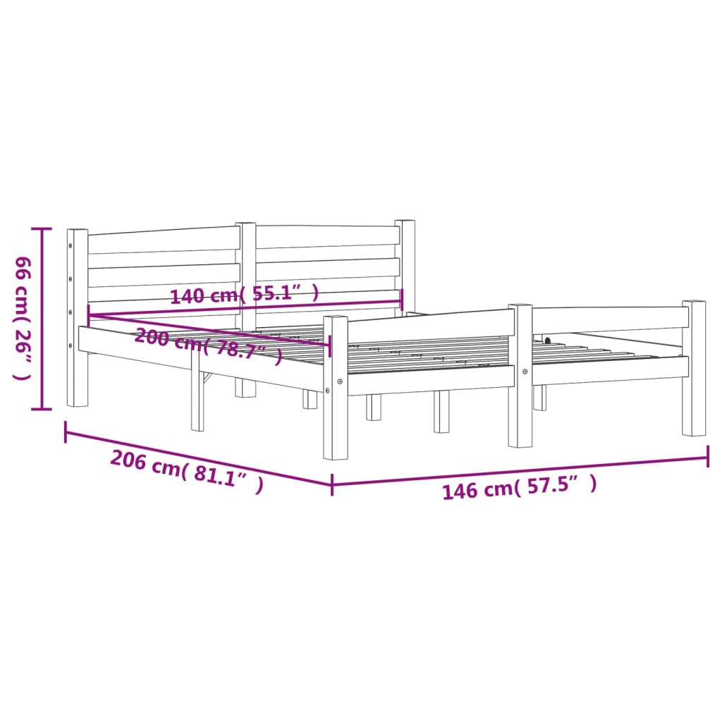 sengeramme uden madras massivt fyrretræ 140x200 cm honningbrun