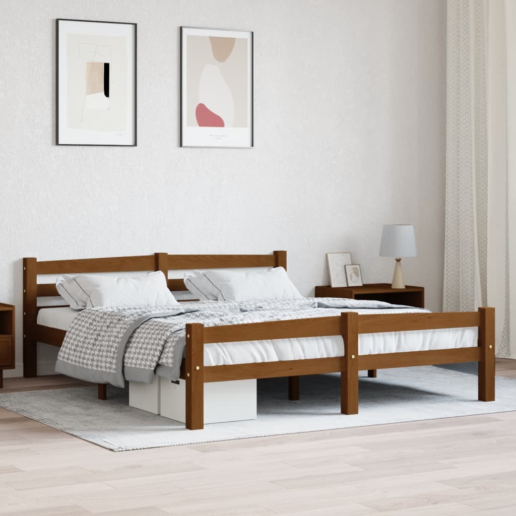 sengestel 160x200 cm massivt fyrretræ gyldenbrun