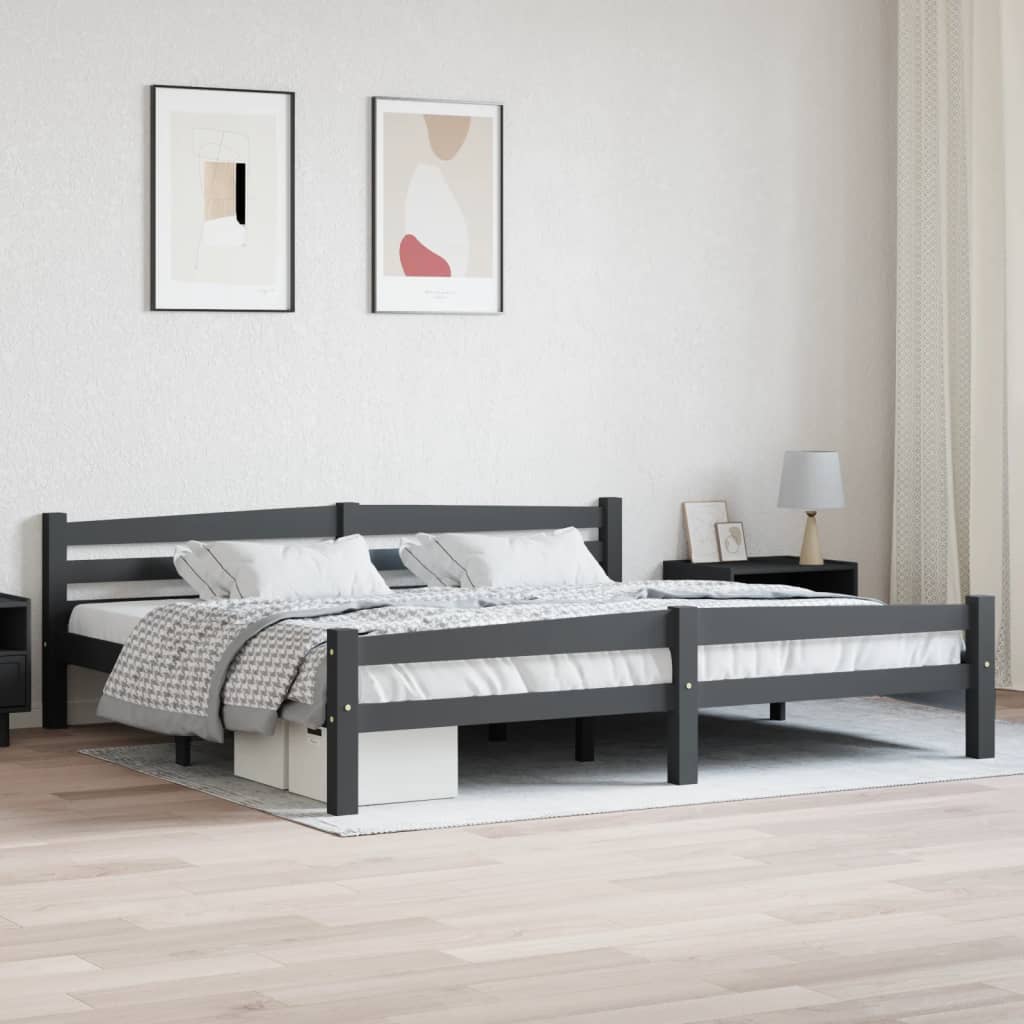 sengeramme uden madras massivt fyrretræ 200x200 cm mørkegrå