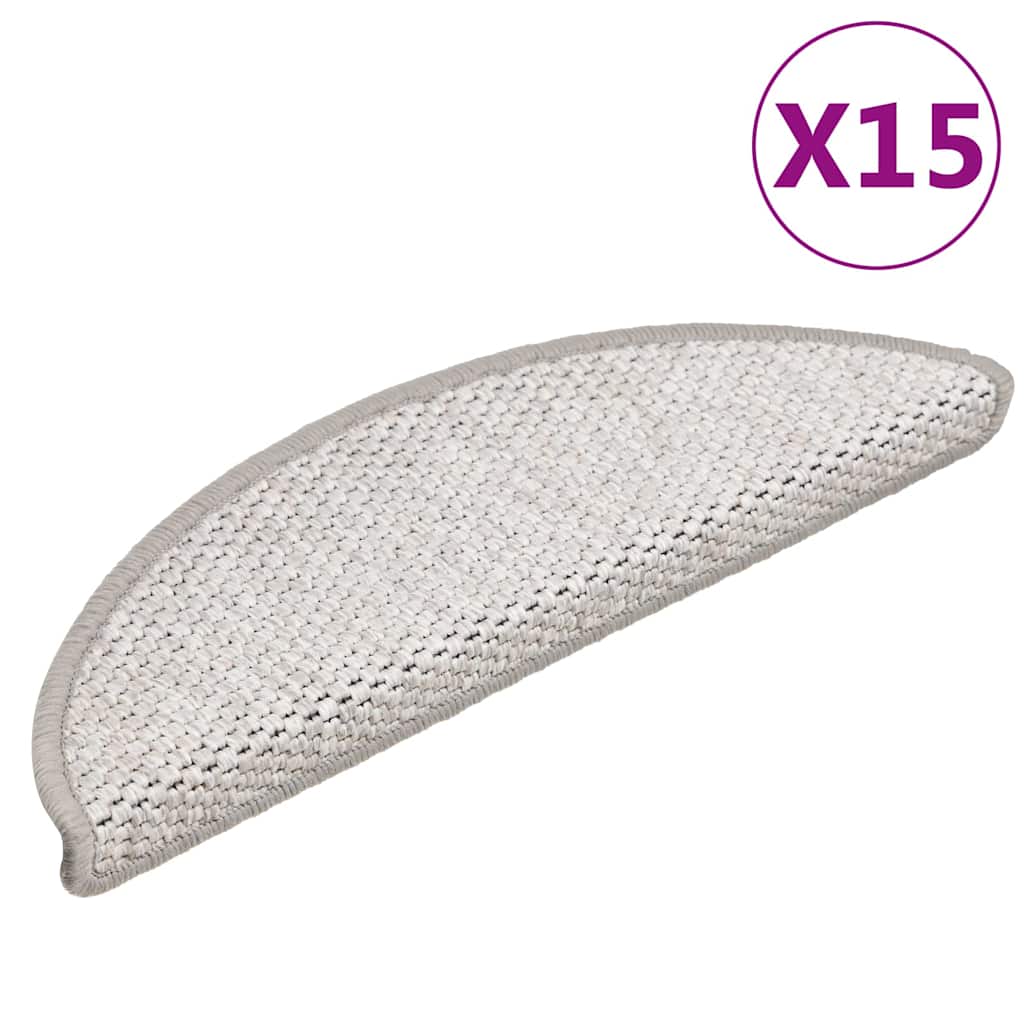 selvklæbende trappemåtter 15 stk. 56x17x3 cm sisal-look platina