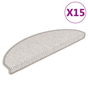 selvklæbende trappemåtter 15 stk. 65x21x4 cm sisal-look platina