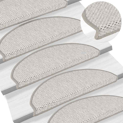 selvklæbende trappemåtter 15 stk. 65x21x4 cm sisal-look platina