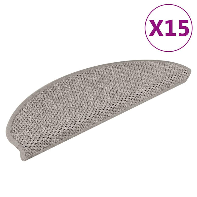 selvklæbende trappemåtter 15 stk. 65x21x4 cm sisal-look sølv