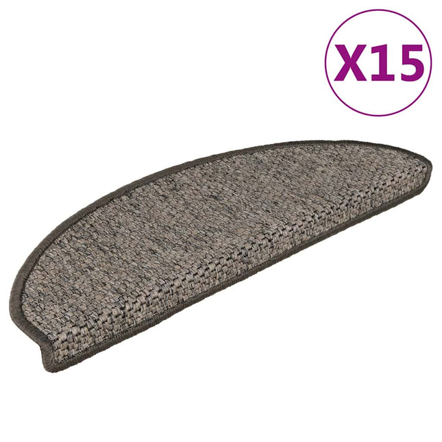 selvklæbende trappemåtter 15 stk. 65x21x4 cm sisal grå-beige