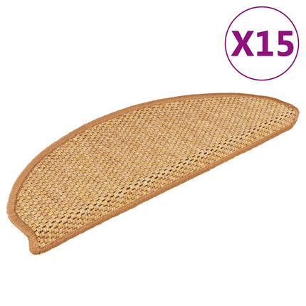 selvklæbende trappemåtter 15 stk. 65x21x4 cm sisalfarvet