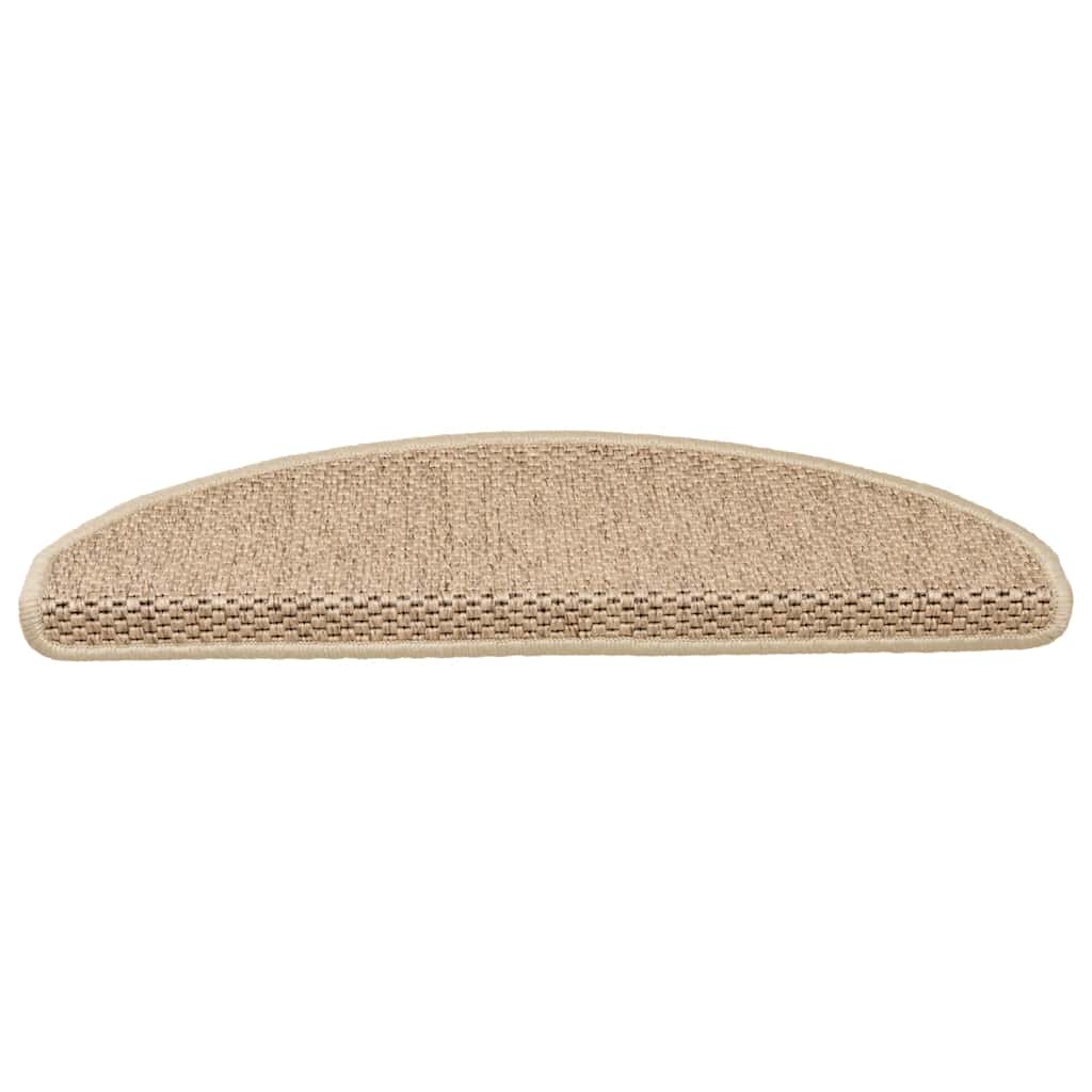 selvklæbende trappemåtter 15stk. 65x21x4cm sisal-look sandfarve