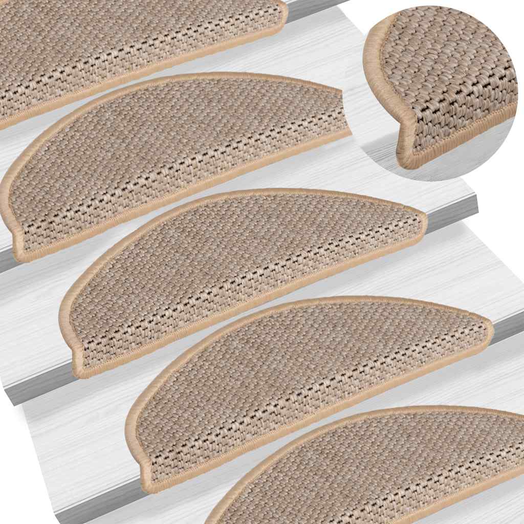 selvklæbende trappemåtter 15stk. 65x21x4cm sisal-look lys beige