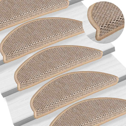 selvklæbende trappemåtter 15stk. 65x21x4cm sisal-look lys beige
