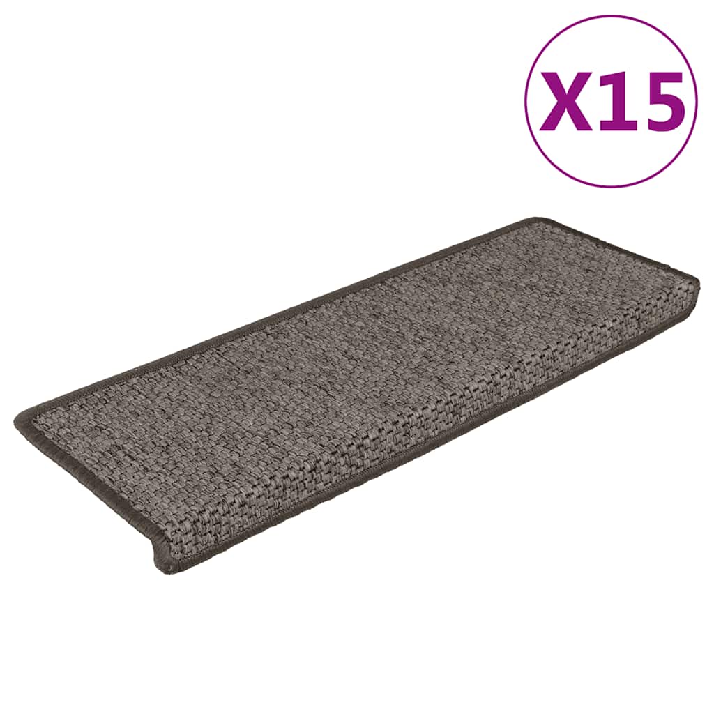selvklæbende trappemåtter 15stk. 65x21x4cm sisal-look grå beige