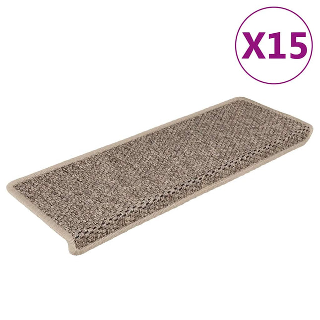 selvklæbende trappemåtter 15 stk. 65x21x4 cm sisal-look beige