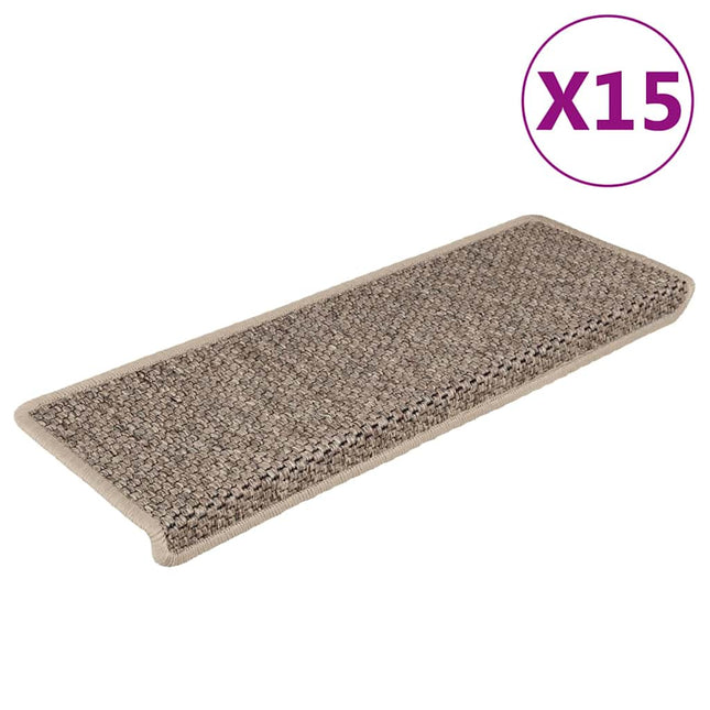 selvklæbende trappemåtter 15 stk. 65x21x4 cm sisal-look beige