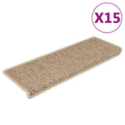 selvklæbende trappemåtter 15stk. 65x21x4cm sisal-look sandfarve