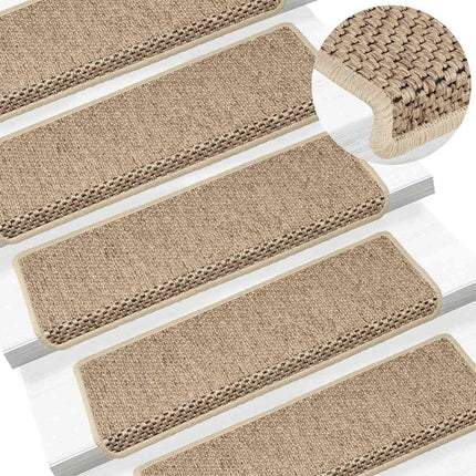 selvklæbende trappemåtter 15stk. 65x21x4cm sisal-look sandfarve