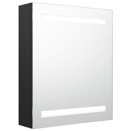 badeværelsesskab med spejl + LED 50x14x60 cm MDF sort