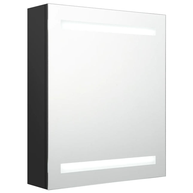 badeværelsesskab med spejl + LED 50x14x60 cm MDF sort