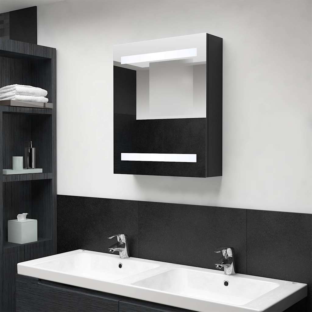 badevrelsesskab med spejl + LED 50x14x60 cm MDF sort