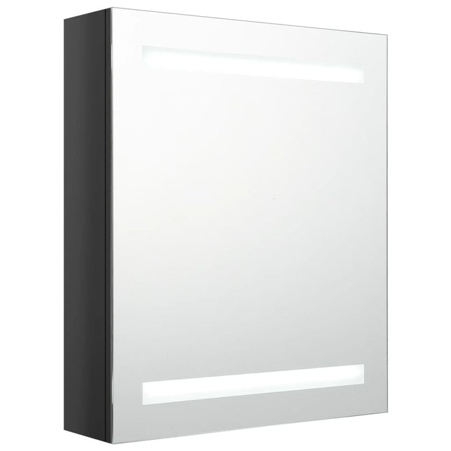 badeværelsesskab med spejl + LED-lys 50x14x60 cm blank sort