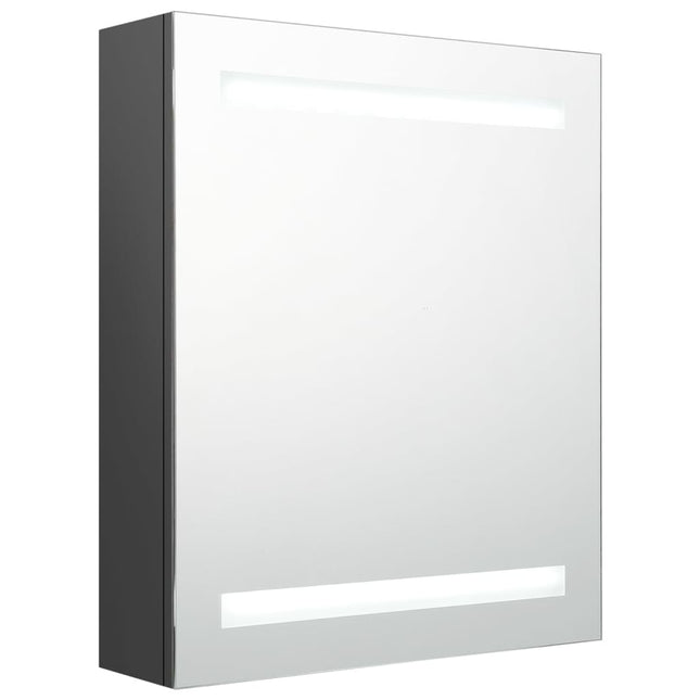 badeværelsesskab med spejl + LED-lys 50x14x60 cm grå