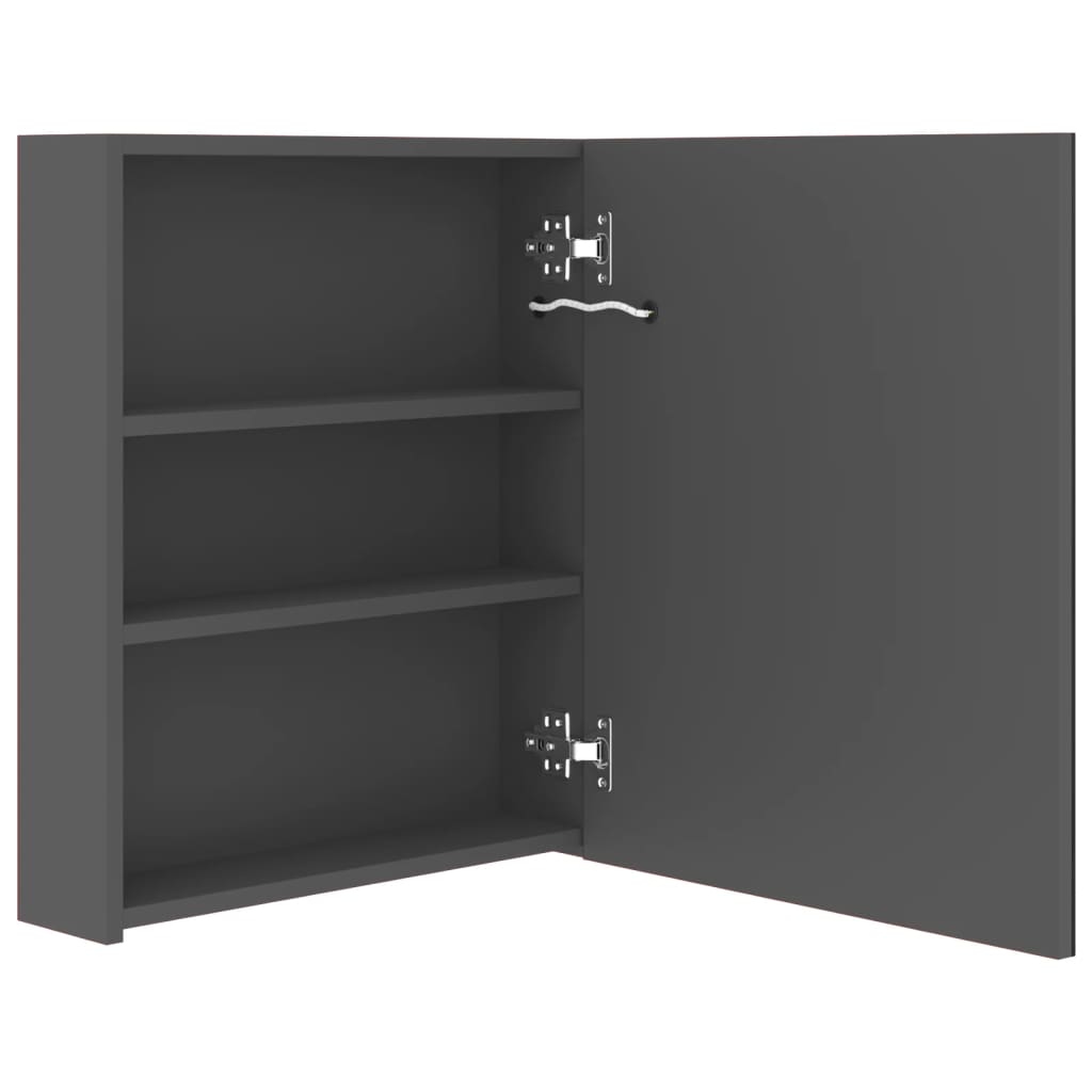 badeværelsesskab med spejl + LED-lys 50x14x60 cm grå