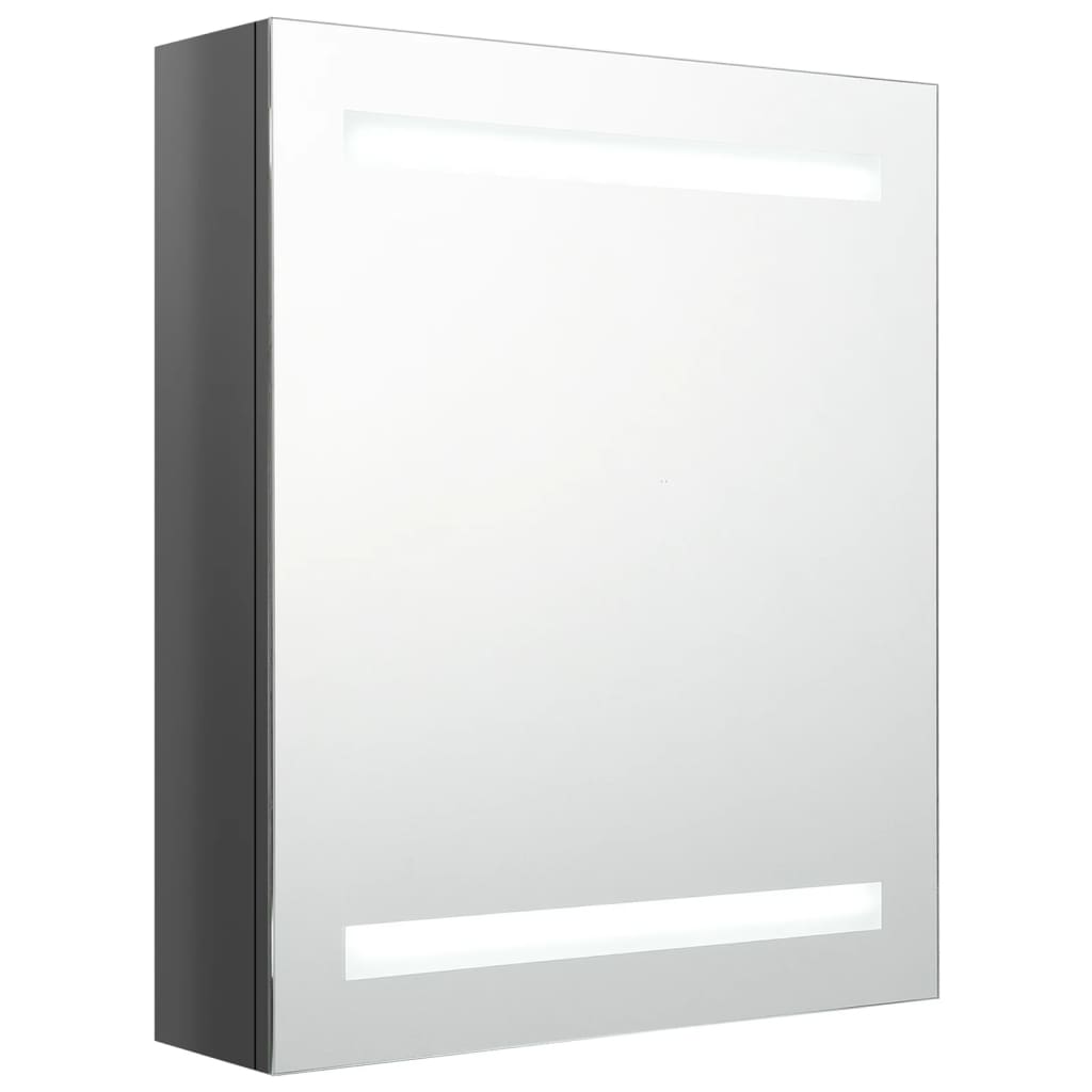 badeværelsesskab med spejl + LED-lys 50x14x60 cm skinnende grå