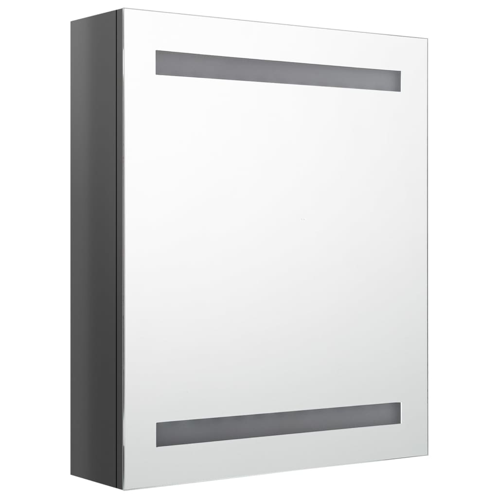 badeværelsesskab med spejl + LED-lys 50x14x60 cm skinnende grå
