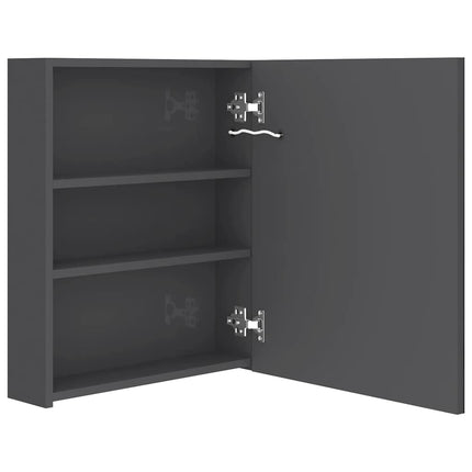 badeværelsesskab med spejl + LED-lys 50x14x60 cm skinnende grå