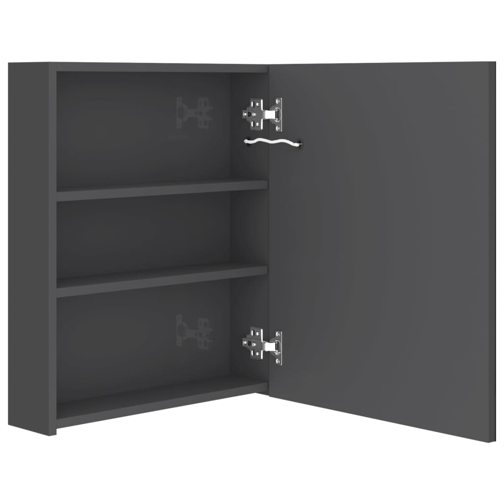 badeværelsesskab med spejl + LED-lys 50x14x60 cm skinnende grå