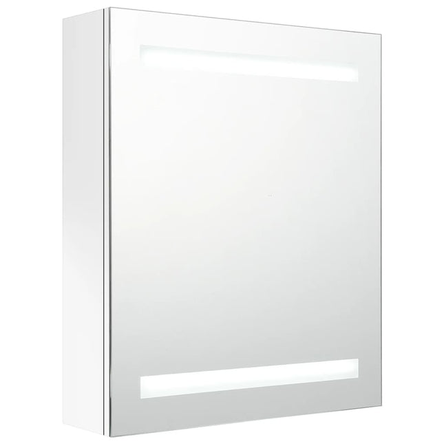 badeværelsesskab med spejl + LED-lys 50x14x60 cm blank hvid