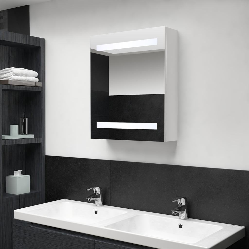 badevrelsesskab med spejl + LED-lys 50x14x60 cm blank hvid