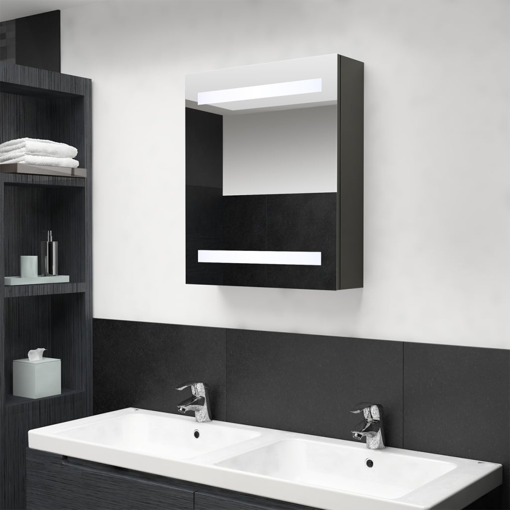 badevrelsesskab med spejl + LED-lys 50x14x60 cm antracitgr