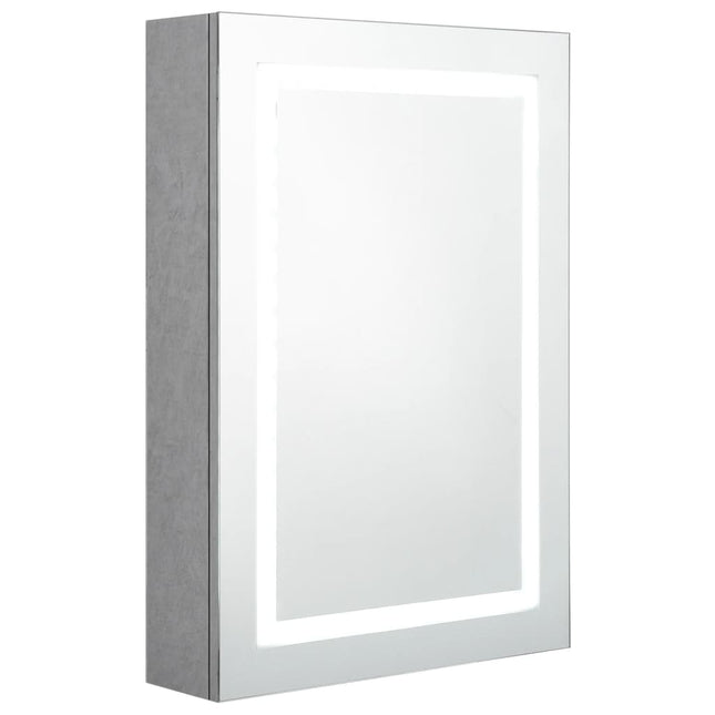 badeværelsesskab med spejl + LED-lys 50x13x70 cm betongrå