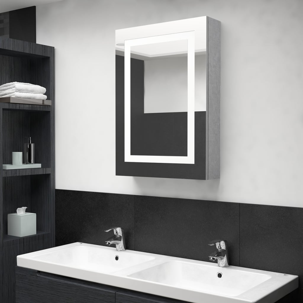 badevrelsesskab med spejl + LED-lys 50x13x70 cm betongr