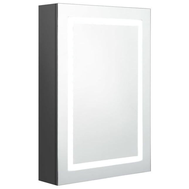 badeværelsesskab med spejl + LED-lys 50x13x70 cm grå
