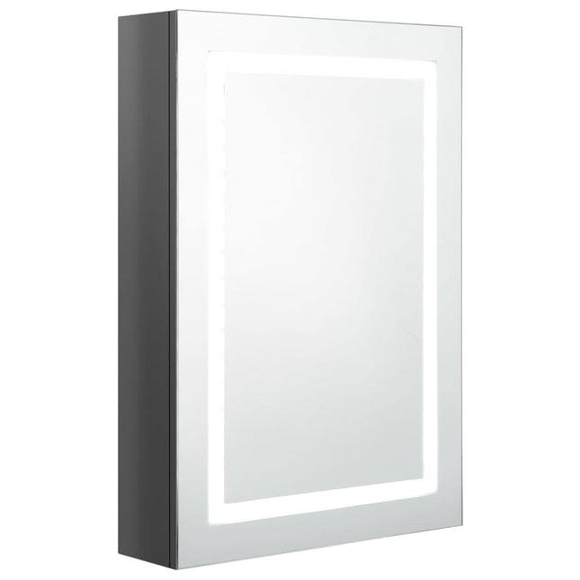badeværelsesskab med spejl + LED-lys 50x13x70 cm blank grå