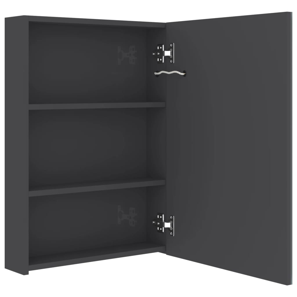 badeværelsesskab med spejl + LED-lys 50x13x70 cm blank grå