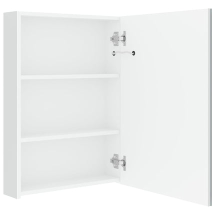 badeværelsesskab med spejl + LED-lys 50x13x70 cm skinnende hvid