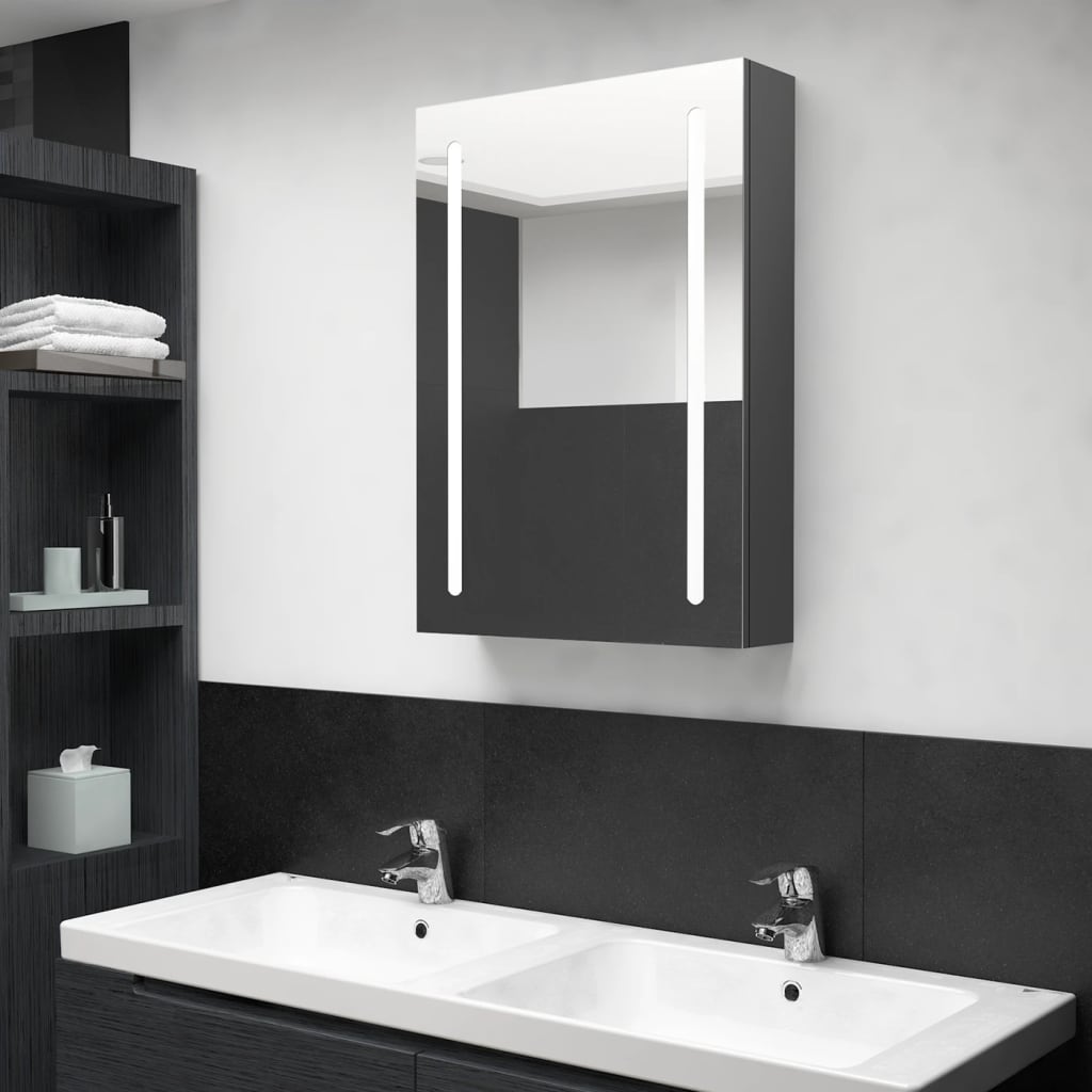 badevrelsesskab med spejl + LED-lys 50x13x70 cm gr