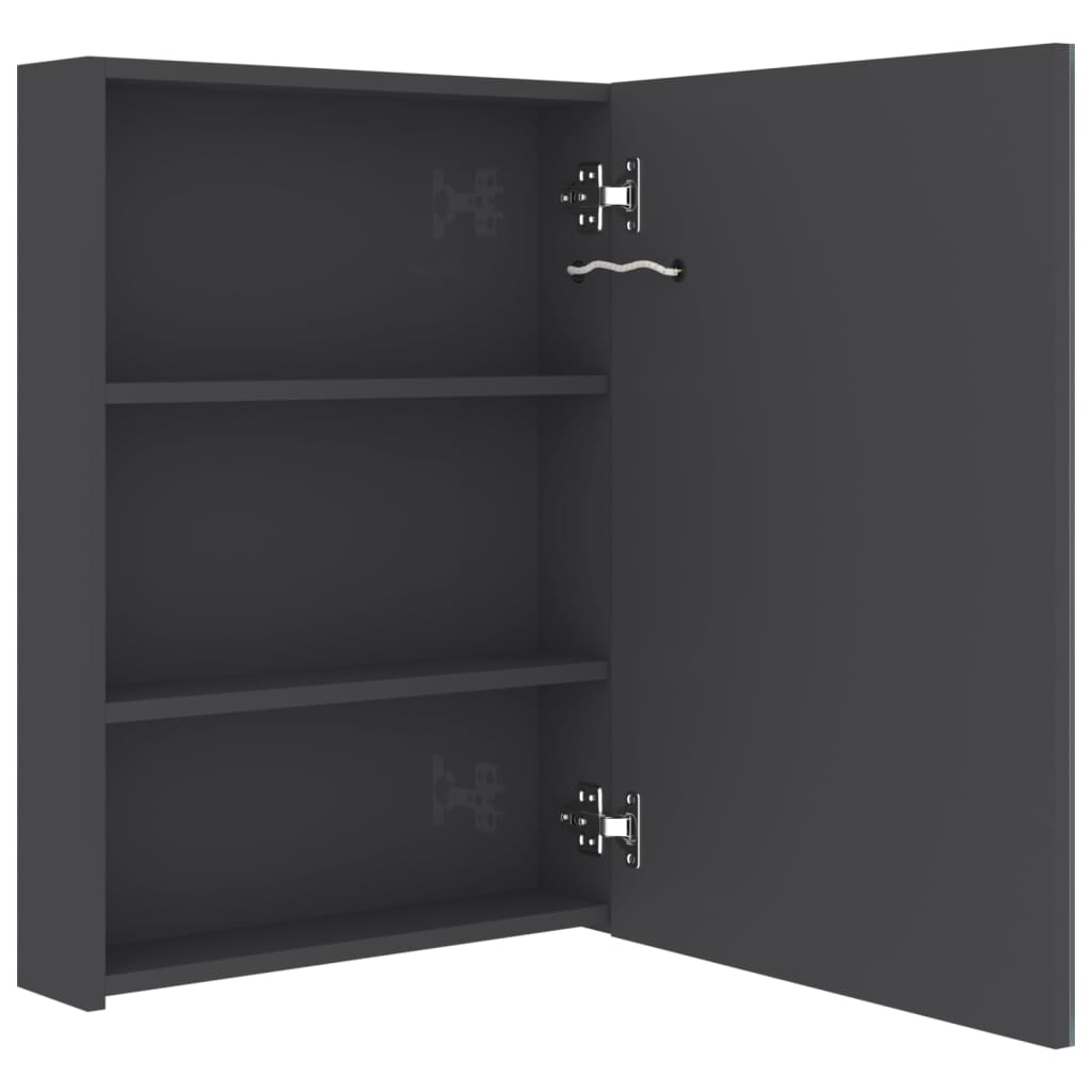 badeværelsesskab med spejl + LED-lys 50x13x70 cm blank grå