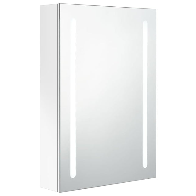 badeværelsesskab med spejl + LED-lys 50x13x70 cm skinnende hvid