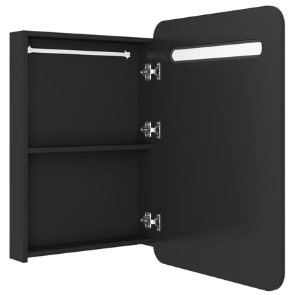 badeværelsesskab med spejl + LED 60x11x80 cm sort