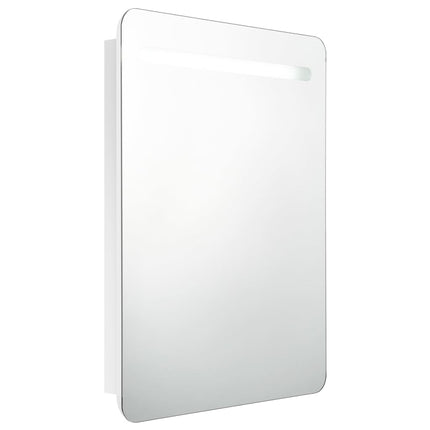 badeværelsesskab med spejl + LED-lys 60x11x80 cm skinnende hvid