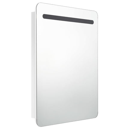badeværelsesskab med spejl + LED-lys 60x11x80 cm skinnende hvid