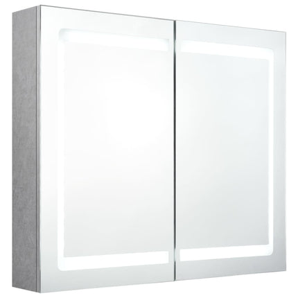 badeværelsesskab med spejl + LED-lys 80x12x68 cm betongrå